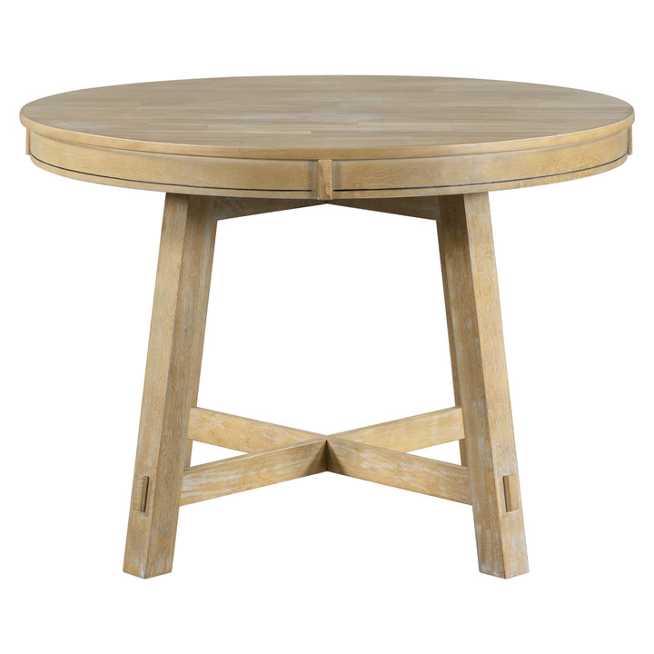 TREXM Farmhouse Round Extendable Dining Table with 16" Leaf Wood Kitchen Table (Natural Wood Wash)