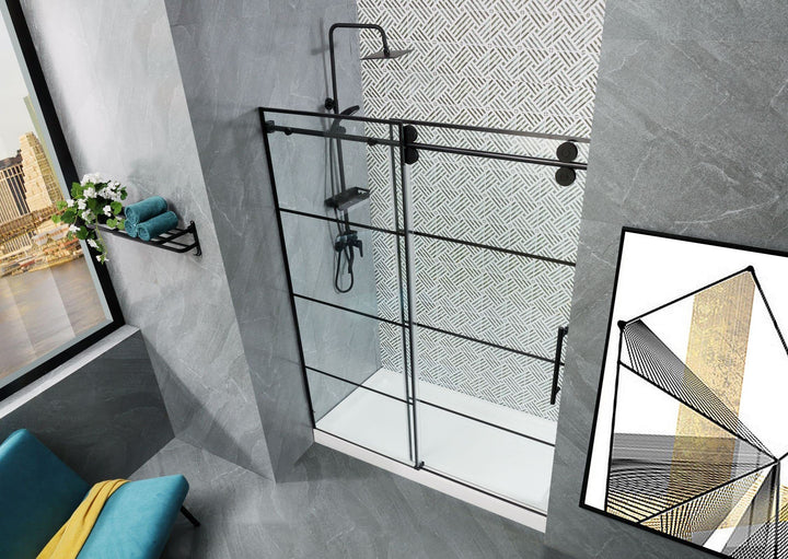 Shower Door Adjustable 56-60 in.W x 76in H,Frameless Sliding Shower Door,Certified Thick Clear Clear Tempered Glass,304 Stainless Steel Hardware