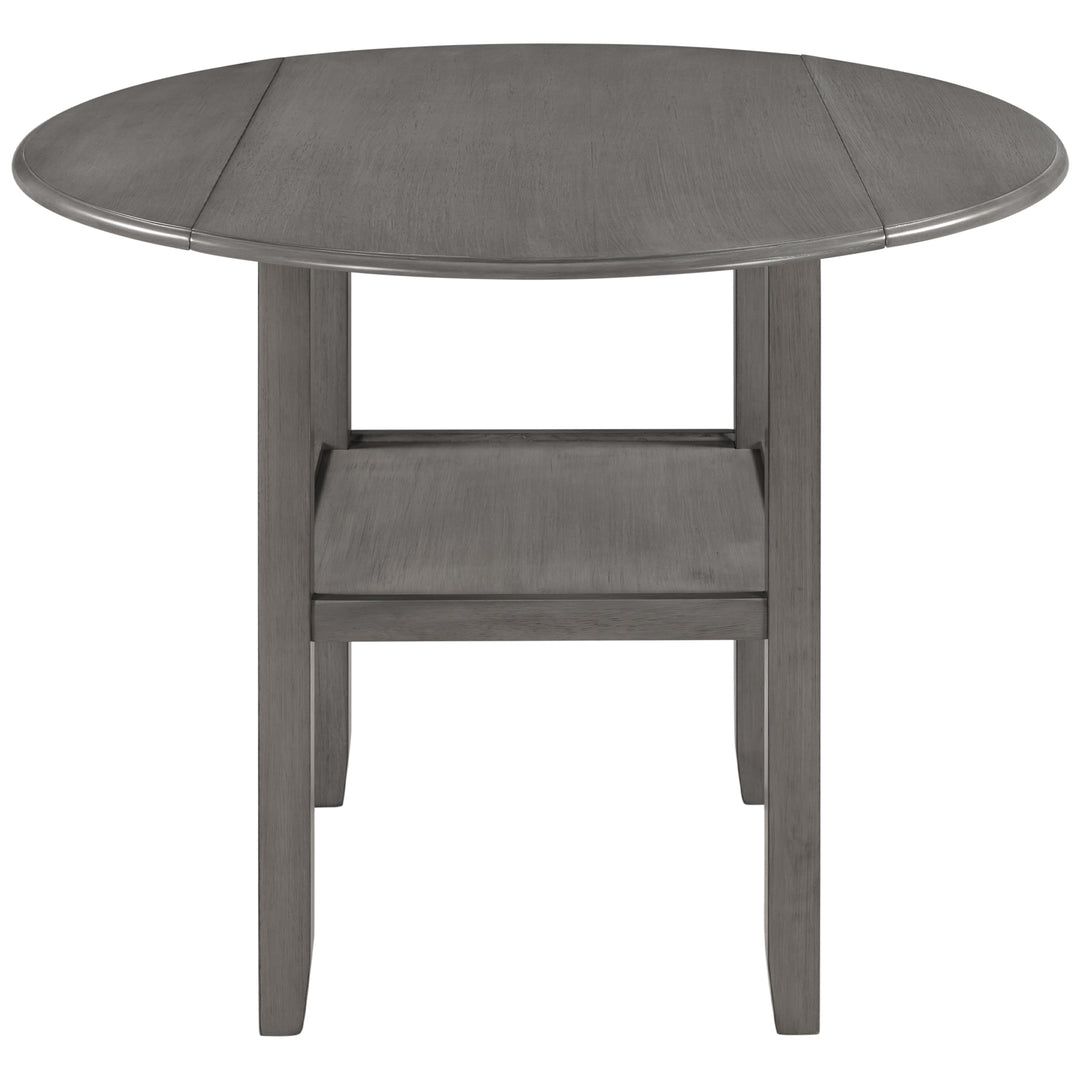 TOPMAX Farmhouse 3 Piece Round Counter Height Kitchen Dining Table Set with Drop Leaf Table, One Shelf and 2 Cross Back Padded Chairs for Small Places, Gray