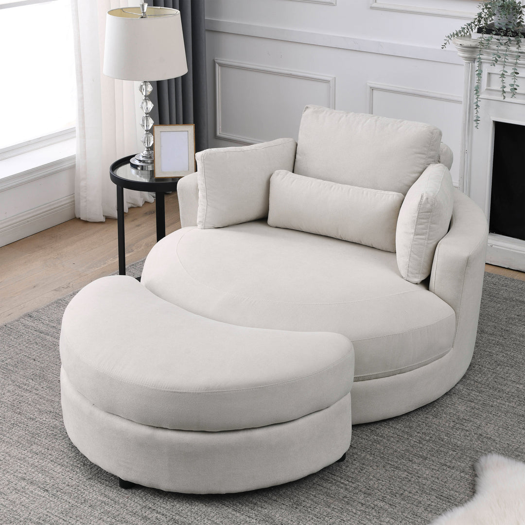 [Video] Welike Swivel Accent Barrel Modern Sofa Lounge Club Big Round Chair with Storage Ottoman Linen Fabric for Living Room Hotel with Pillows