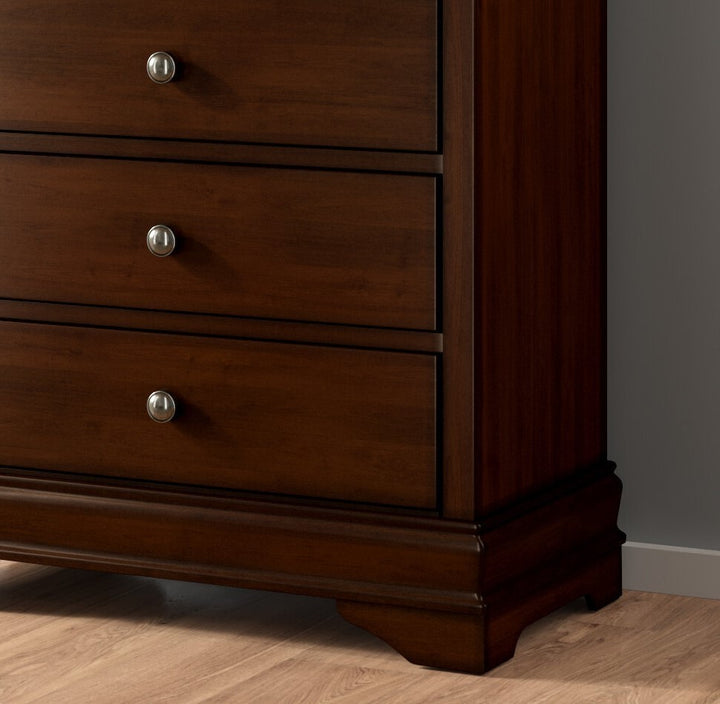 Louis Philippe Style 1pc Chest of Drawers Brown Cherry Finish Okume Veneer Bedroom Furniture