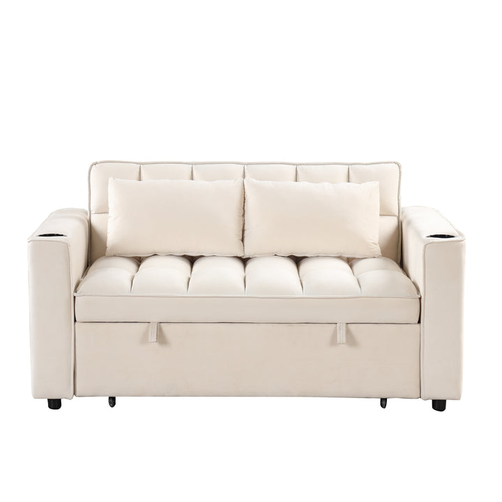 55.3" 4-1 Multi-functional Sofa Bed with Cup Holder and USB Port for Living Room or Apartments Milky White