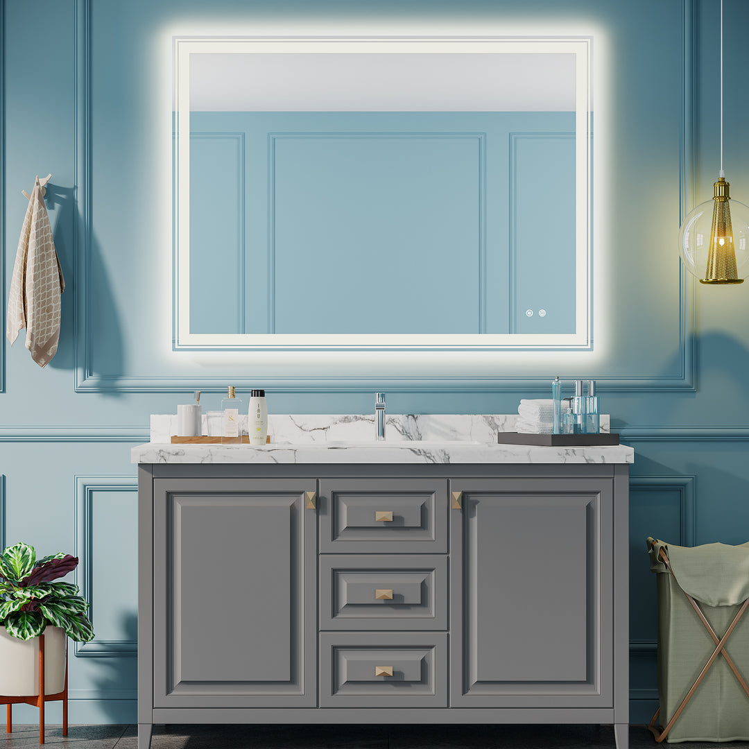 48×36 inch LED-Lit bathroom mirror, wall mounted anti-fog memory Adjustable Brightness front and back light Rectangular Vanity mirror