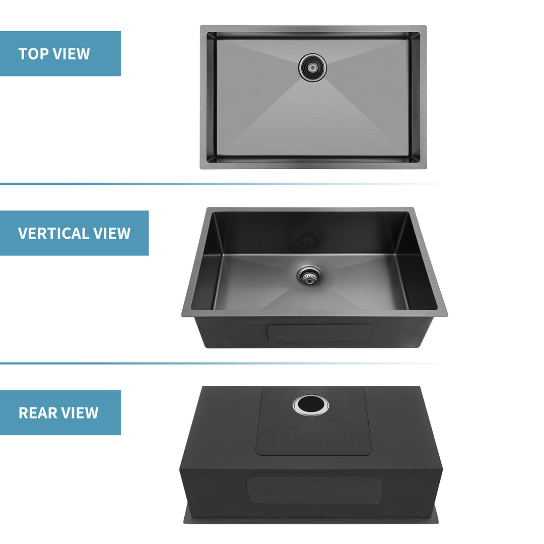 30" x 21" x 10" Undermount Kitchen Sink 16 Gauge Stainless Steel Single Bowl Kitchen Sink Gunmetal Black