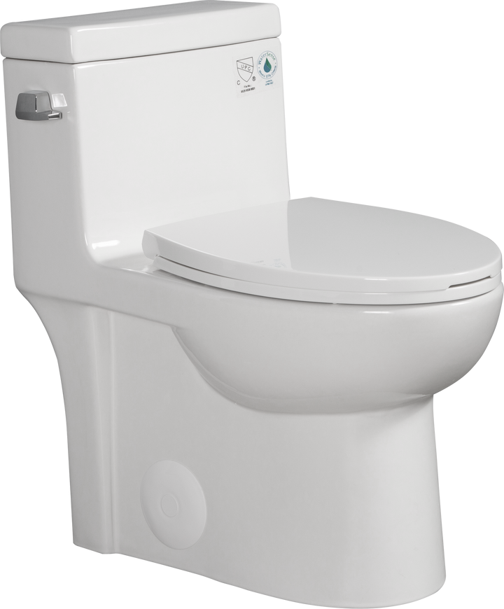 15 1/8 Inch 1.28 GPF 1-Piece Elongated Toilet with Soft-Close Seat - Gloss White  23T03-GW