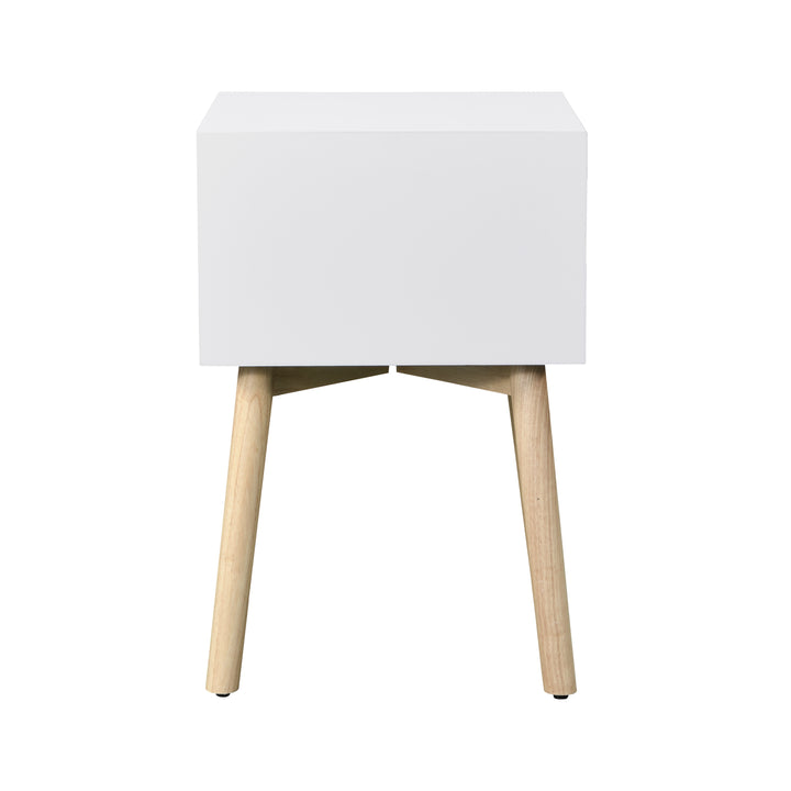 ZFZTIMBER Side Table,Bedside Table with 2 Drawers and Rubber Wood Legs, Mid-Century Modern Storage Cabinet for Bedroom Living Room, White