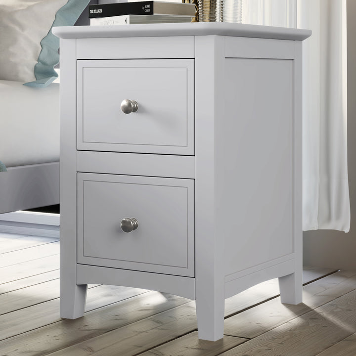 2 Drawers Solid Wood Nightstand End Table in White