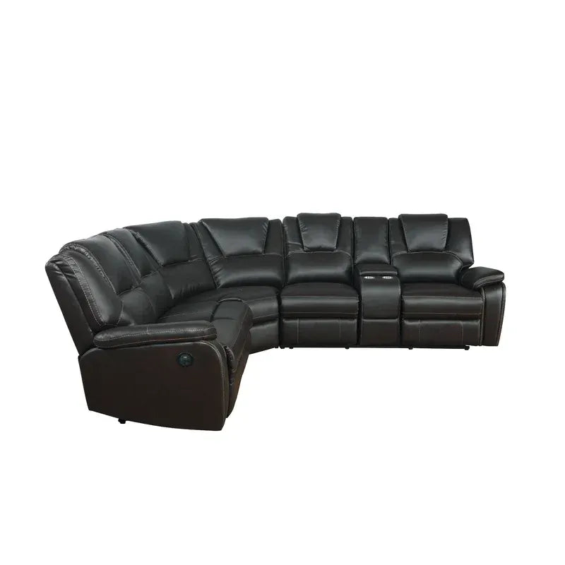 Hong Kong Power Reclining Sectional made with Faux Leather in Black