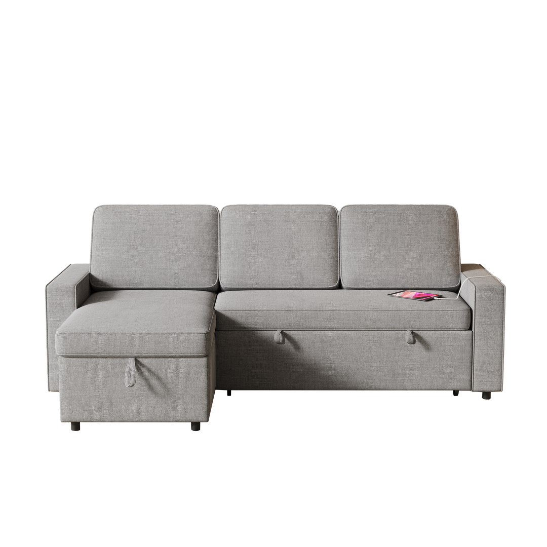 85.8" Pull Out Sleeper Sofa L-Shaped Couch Convertible Sofa Bed with Storage Chaise And Storage Racks,With USB Port And T-pyce Port