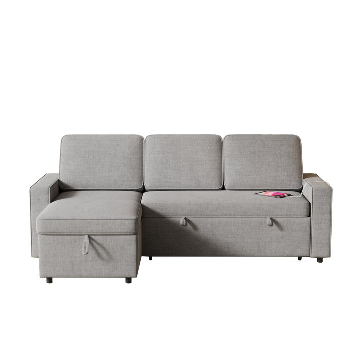 85.8" Pull Out Sleeper Sofa L-Shaped Couch Convertible Sofa Bed with Storage Chaise And Storage Racks,With USB Port And T-pyce Port