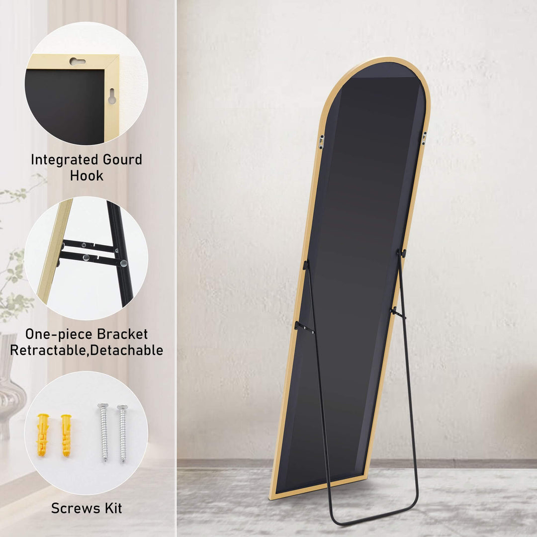 Floor Standing Mirror, Wall Mirror with Stand Aluminum Alloy Thin Frame,21''*64'',Gold-arched