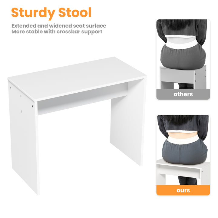 Vanity Desk Set Stool & Dressing Table with LED Lighting Mirror Drawer and Compartments Modern Wood Cosmetic Table Chest of Drawers White Color