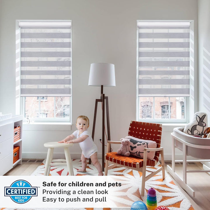 Zebra Blinds Dual Layer Roller Shades Light Filtering Privacy Protection for Day and Night Easy to Install Wide Range Custom Size