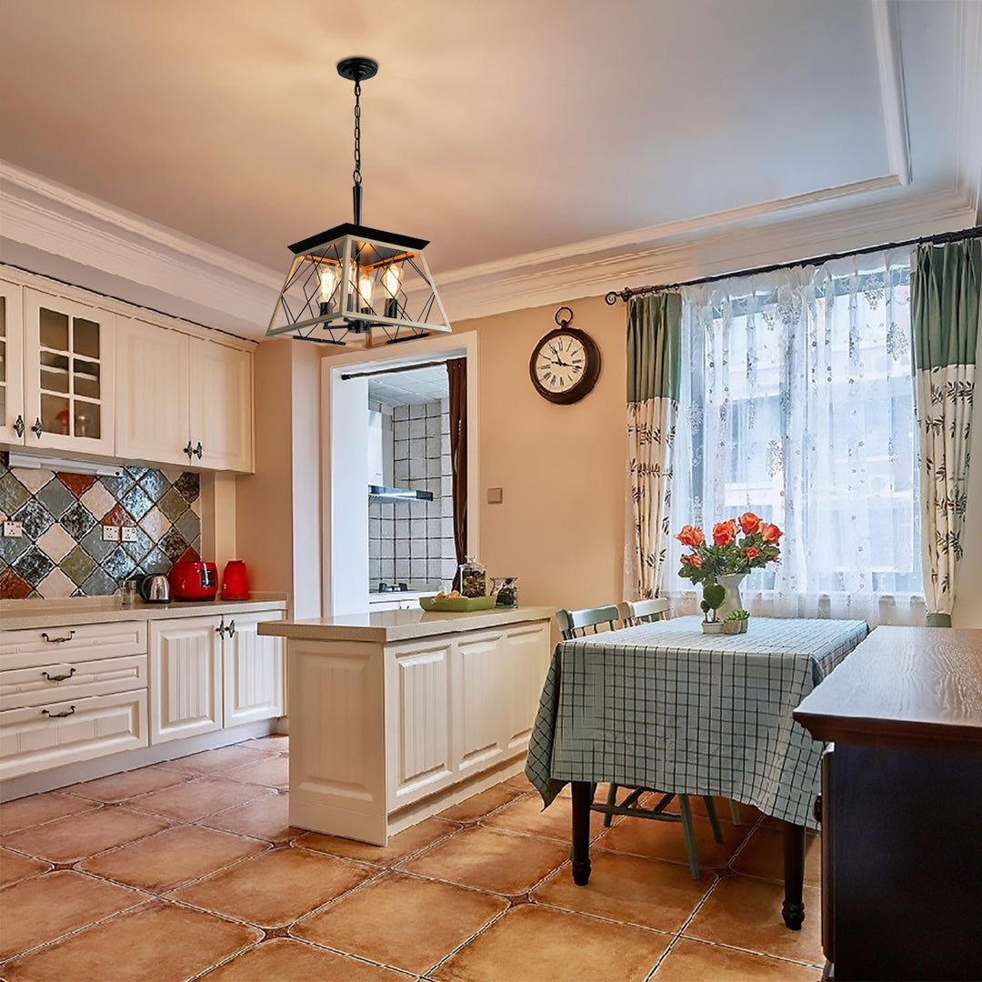 4-Light Farmhouse Chandeliers For Dining Room Oak(No Bulbs)