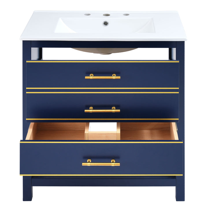 [Viedo]Modern 30inch Navy Blue/White Bathroom Vanity Cabinet Combo with Open
Storge, Two Drawers