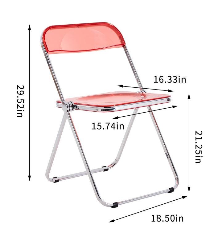 RED Clear Transparent Folding Chair Chair Pc Plastic Living Room Seat