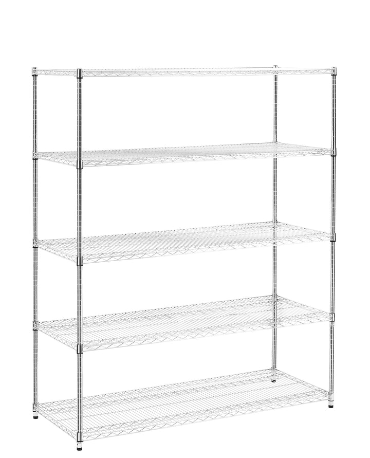 5 tiers of chrome-plated, heavy-duty, adjustable shelving and racking with a 300 lb. weight capacity per wire shelf for warehouses, supermarkets, kitchens, etc. 59.45 "L × 24.02 "W × 71.65 "H