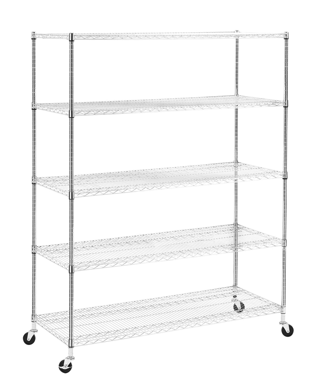 5 tiers of chrome-plated, heavy-duty, adjustable shelving and racking with a 300 lb. weight capacity per wire shelf for warehouses, supermarkets, kitchens, etc. 59.45 "L × 24.02 "W × 71.65 "H