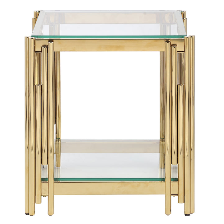 Woker Furniture  20" Wide Square End Table with Glass Top, Golden Stainless Steel Tempered Glass Coffee Table for Living Room&Bed Room
