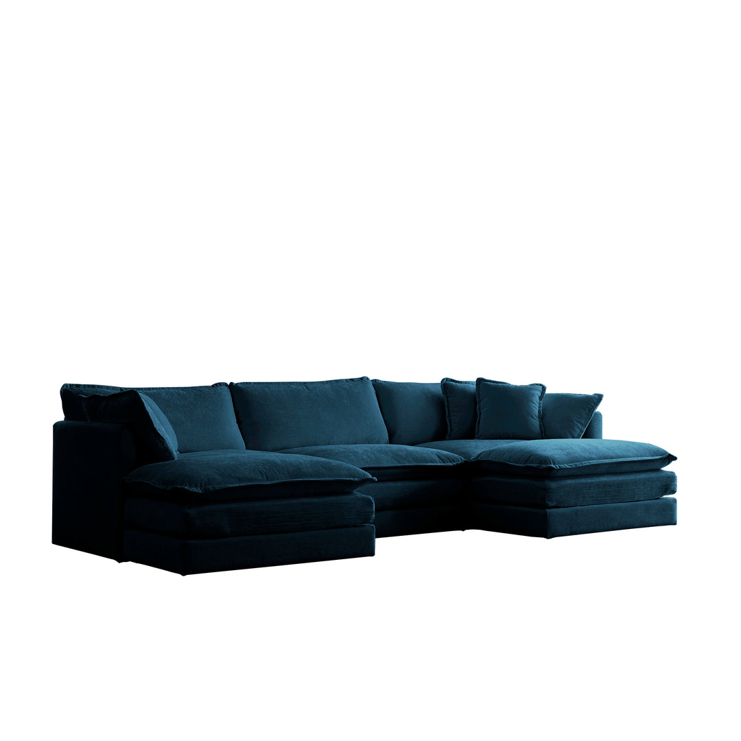 U-Shaped Sectional Sofa w/Reversible Footrest, 5-Seater Convertible Corner Couch with 2 Ottomans ,Modern Minimalist Soft Sofa & Couch for Living Room , Blue Chenille