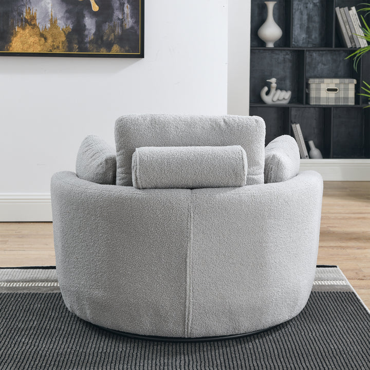 39"W Oversized Swivel Chair with moon storage ottoman for Living Room, Modern Accent Round Loveseat Circle Swivel Barrel Chairs for Bedroom Cuddle Sofa Chair Lounger Armchair, 4 Pillows, Teddy Fabric