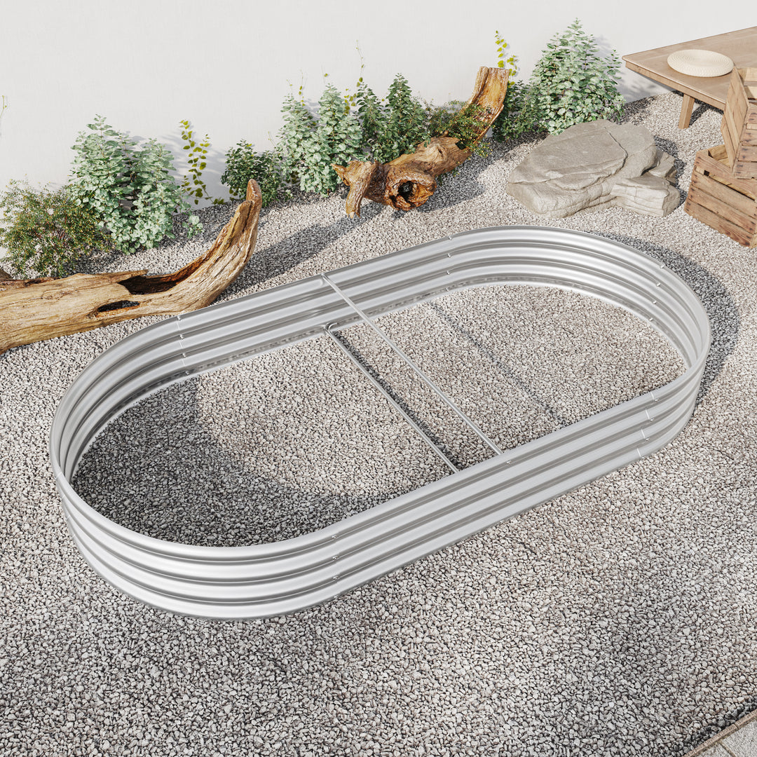 Raised Garden Bed Outdoor,   Oval Large Metal Raised Planter Bed for for Plants, Vegetables, and Flowers - Silver