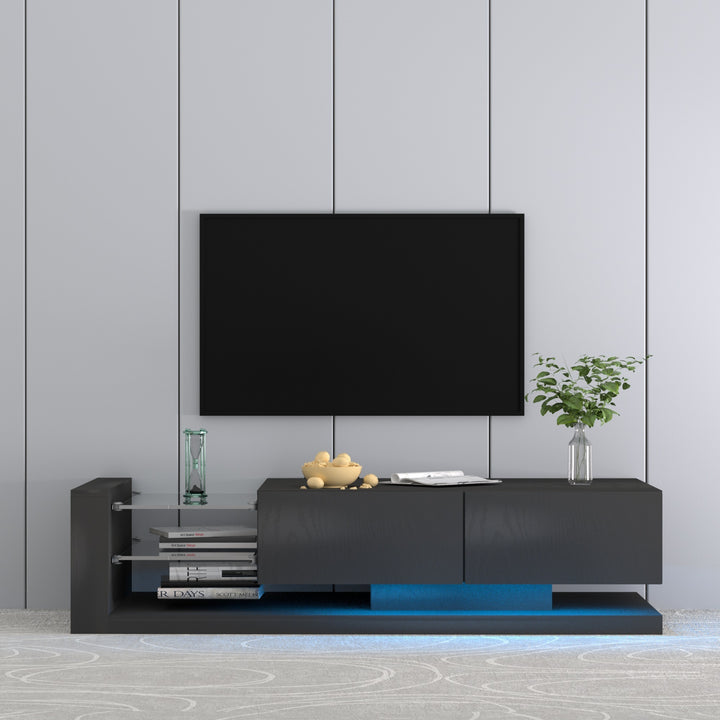 TV Console with Storage Cabinets, Full RGB Color 31 Modes Changing Lights Remote RGB LED TV Stand, Modern Entertainment Center (Black, for 75 inches TV)