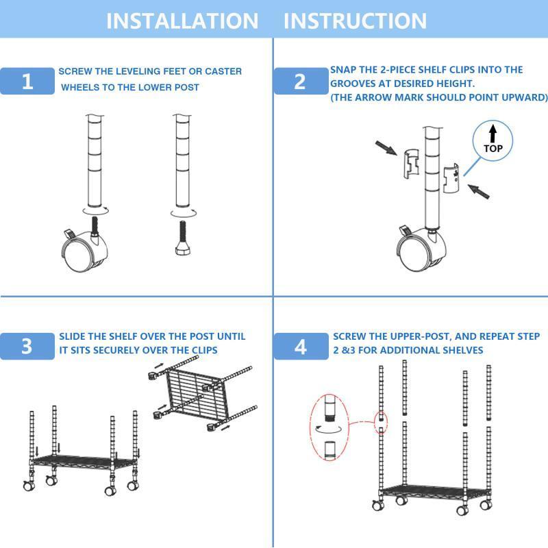 Simple Deluxe Heavy Duty 3-Shelf Shelving with Wheels, Adjustable Storage Units, Steel Organizer Wire Rack, 23" W x 13" D x 33" H, Black