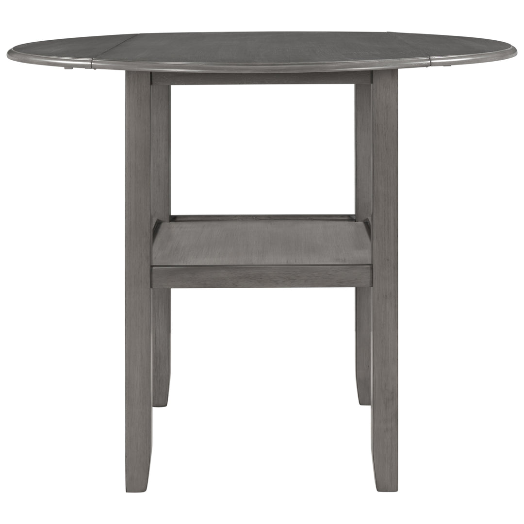 TOPMAX Farmhouse 3 Piece Round Counter Height Kitchen Dining Table Set with Drop Leaf Table, One Shelf and 2 Cross Back Padded Chairs for Small Places, Gray