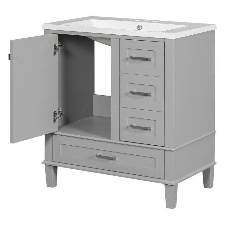 30" Bathroom Vanity , Modern Bathroom Cabinet with Sink Combo Set, Bathroom Storage Cabinet with a Soft Closing Door and 3 Drawers, Solid Wood Frame(Grey)