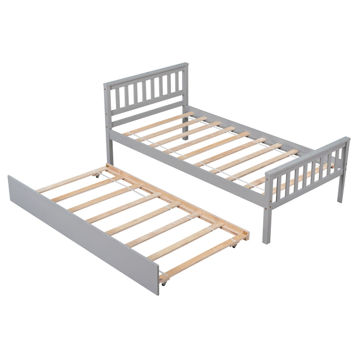 Twin Bed with Trundle, Platform Bed Frame with Headboard and Footboard, for Bedroom Small Living Space,No Box Spring Needed,Grey