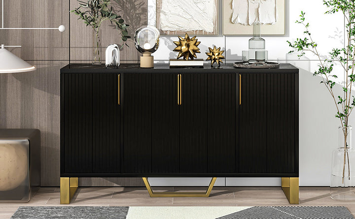 TREXM Modern sideboard with Four Doors, Metal handles & Legs and Adjustable Shelves Kitchen Cabinet (Black)