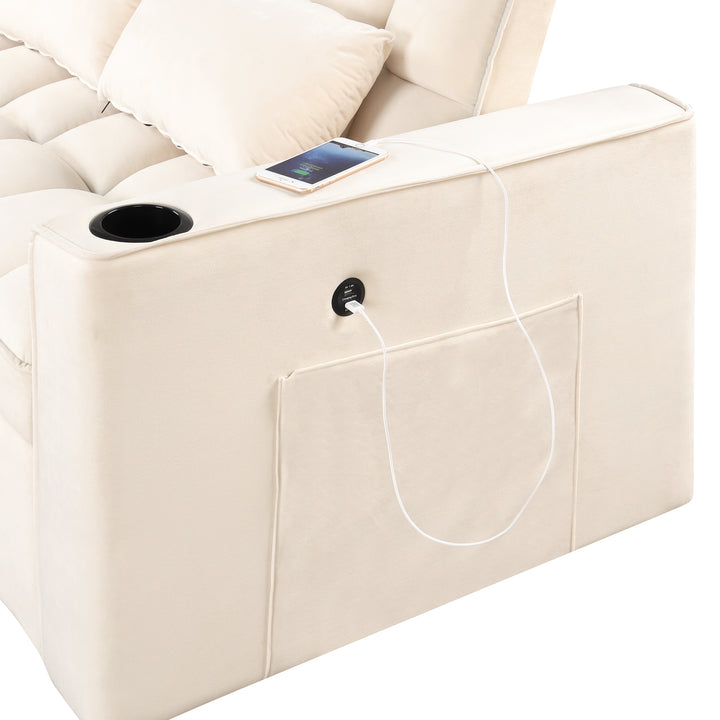 55.3" 4-1 Multi-functional Sofa Bed with Cup Holder and USB Port for Living Room or Apartments Milky White