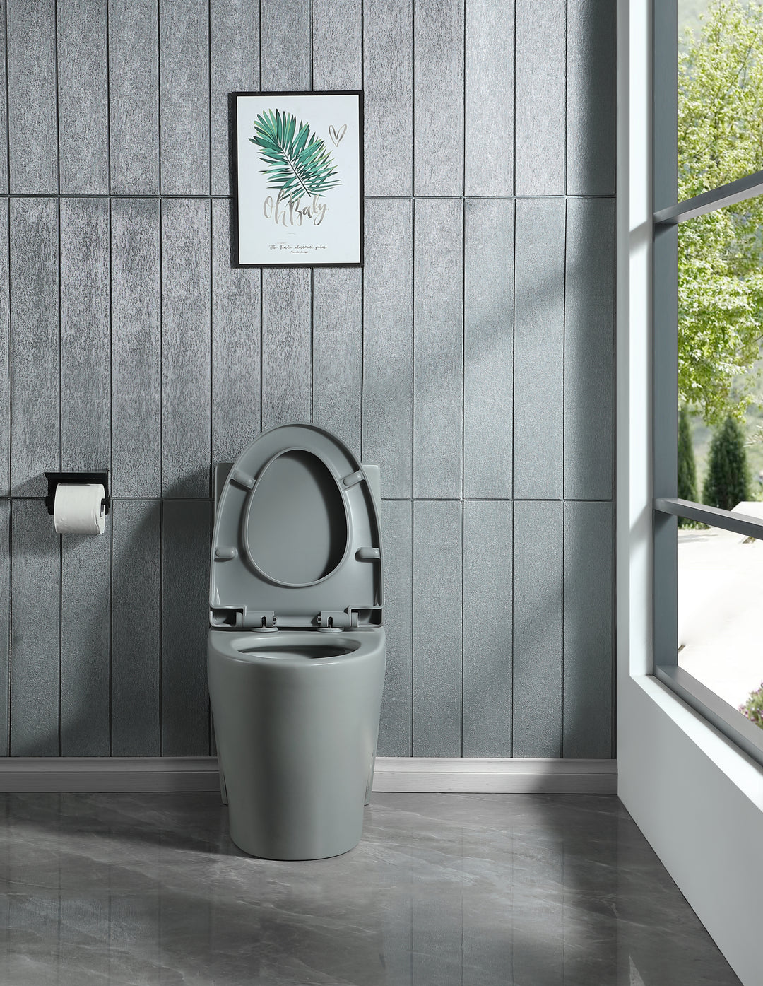 15 5/8 Inch 1.1/1.6 GPF Dual Flush 1-Piece Elongated Toilet with Soft-Close Seat - Light Grey 23T01-LG