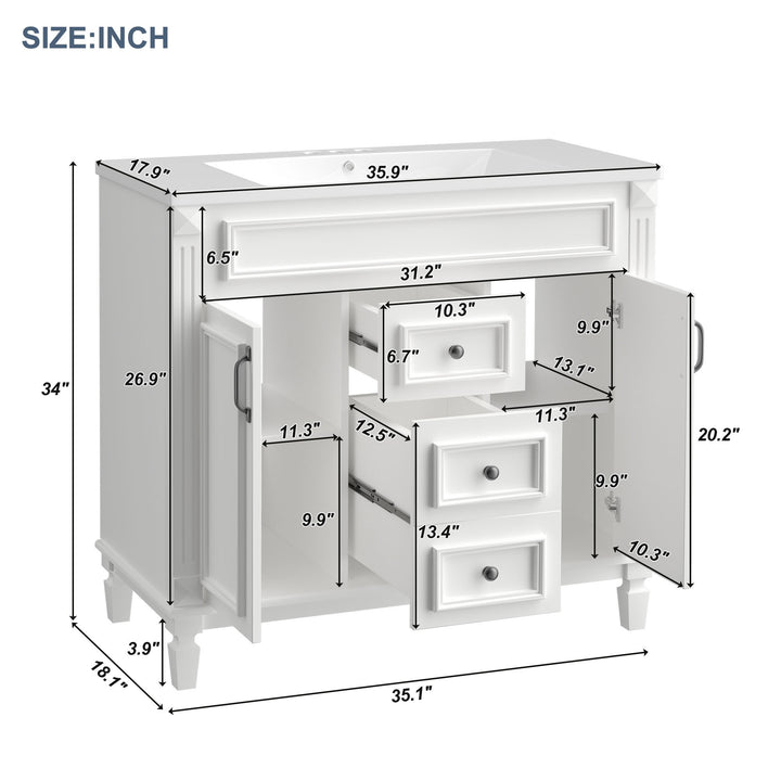 36'' Bathroom Vanity with Top Sink, Modern Bathroom Storage Cabinet with 2 Soft Closing Doors and 2 Drawers, Single Sink Bathroom Vanity