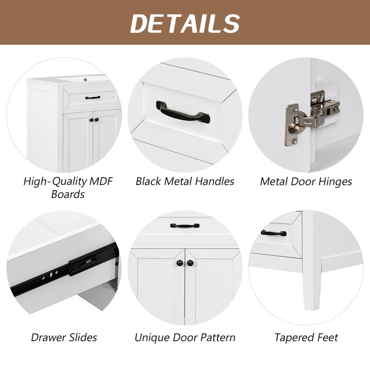 36" Bathroom Vanity without Sink, Cabinet Base Only, Bathroom Cabinet with Drawers, Solid Frame and MDF Board, White