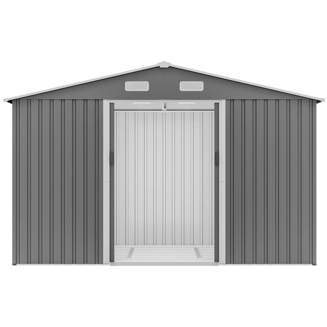 10X8 FT Outdoor Storage Shed, All Weather Metal Sheds with Metal Foundation & Lockable Doors, Tool Shed for Garden, Patio, Backyard, Lawn, Grey