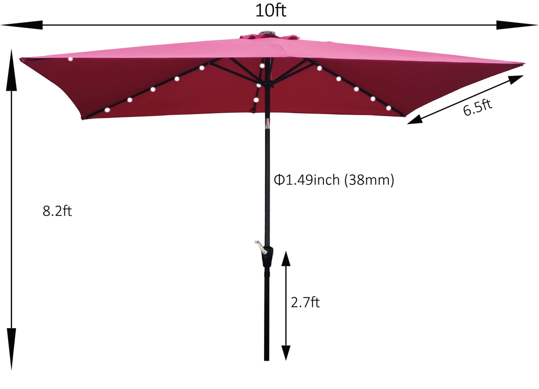 10 x 6.5t Rectangular Patio Solar LED Lighted Outdoor Umbrellas with Crank and Push Button Tilt for Garden Backyard Pool Swimming Pool