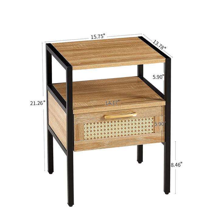 15.75" Rattan End table with  drawer, Modern nightstand, metal legs,side table for living room, bedroom,natural(1 pc)