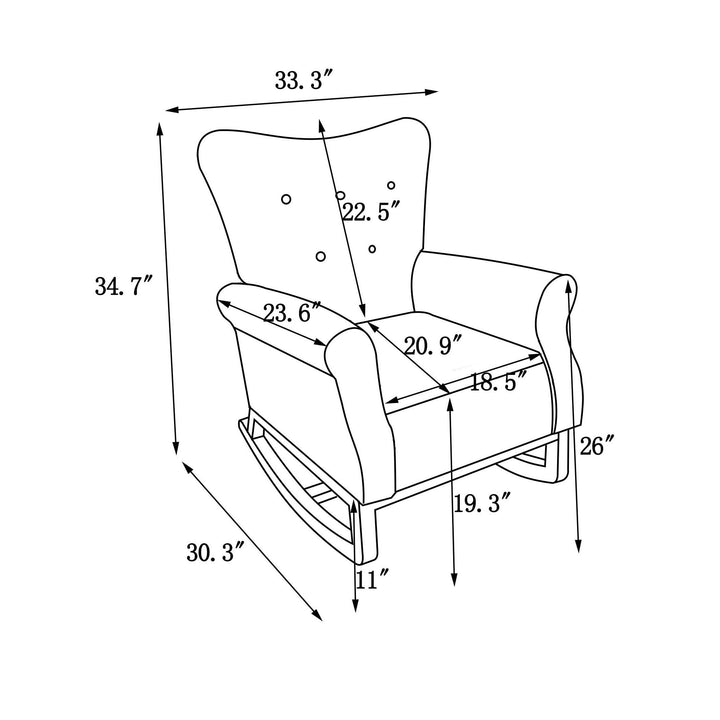 Mid Century Fabric Rocker Chair with Wood Legs and velvet for Livingroom Bedroom