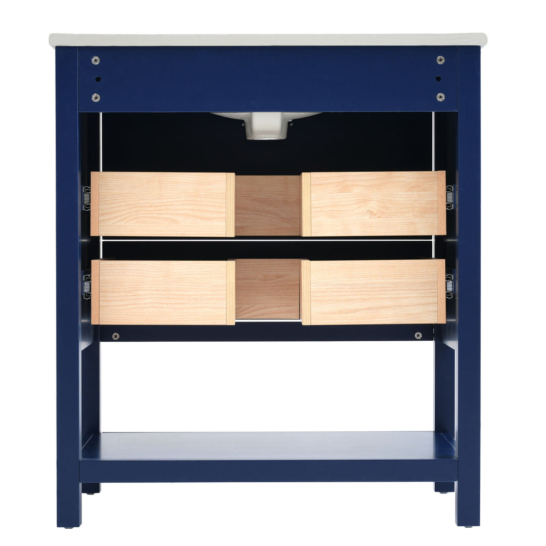 [Viedo]Modern 30inch Navy Blue/White Bathroom Vanity Cabinet Combo with Open
Storge, Two Drawers