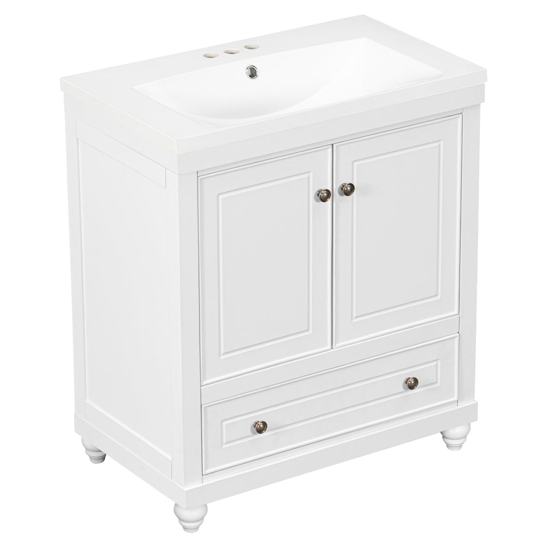 30" Bathroom Vanity with Sink, Combo, Cabinet with Doors and Drawer, Solid Frame and MDF Board, White