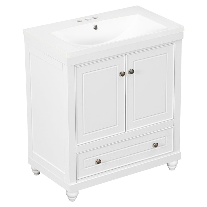 30" Bathroom Vanity with Sink, Combo, Cabinet with Doors and Drawer, Solid Frame and MDF Board, White