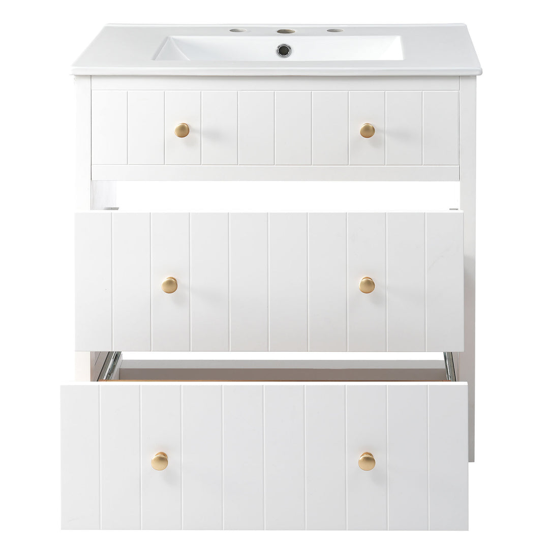 [Video]30-Inch Modern White Bathroom Vanity Cabinet with two drawers