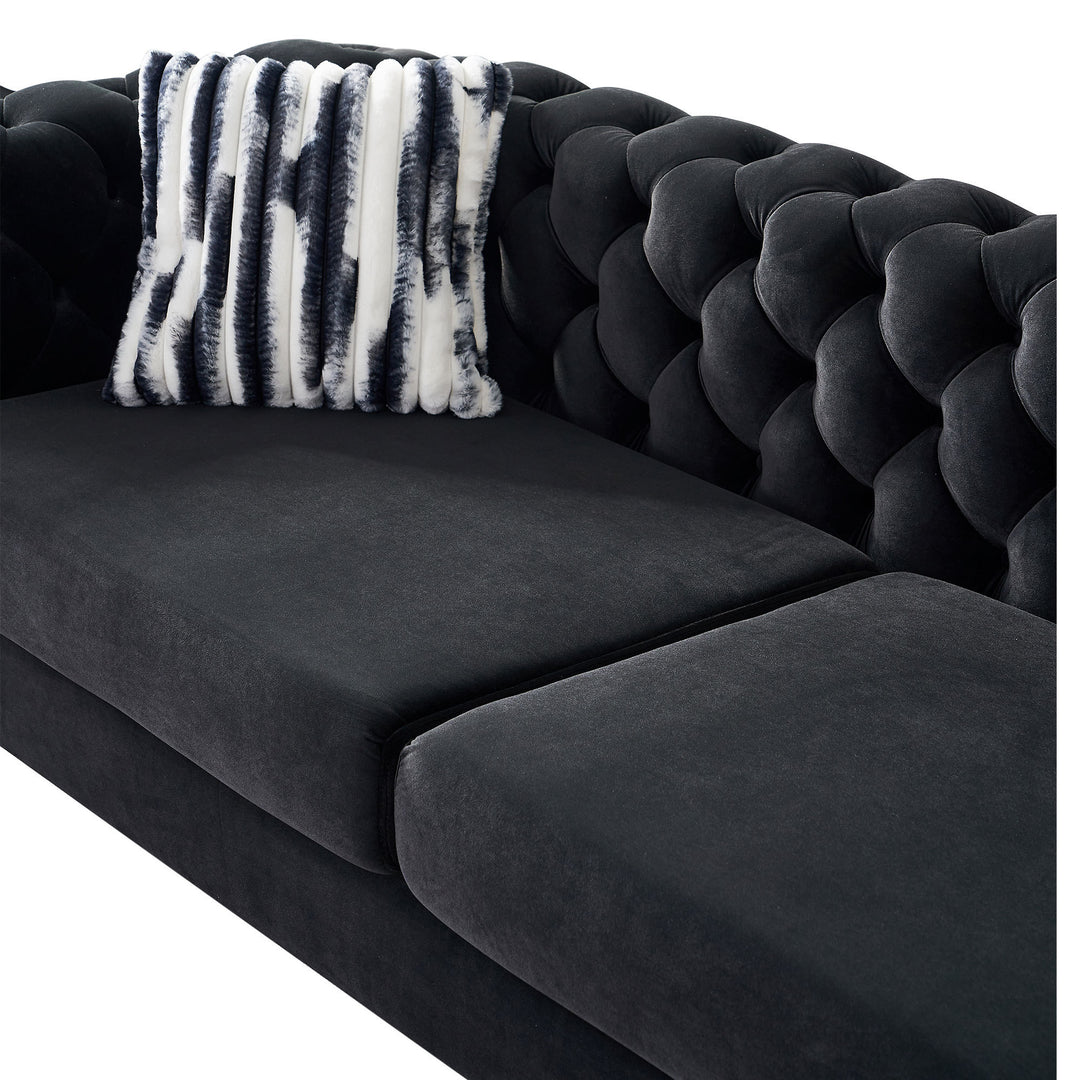 Chesterfield Modern Tufted Velvet Living Room Sofa, 84.25''W Couch,Black