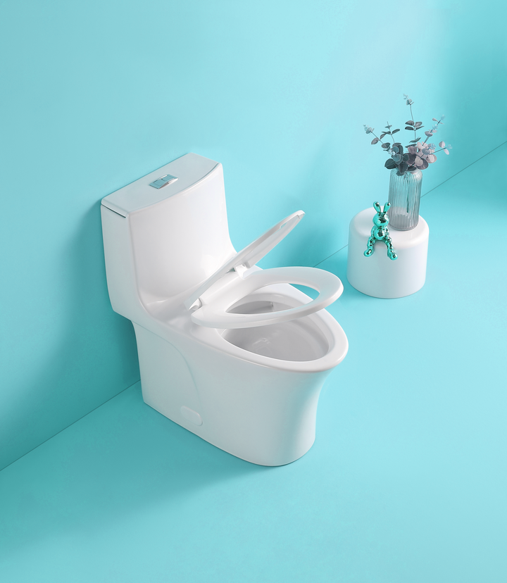 15 1/8 Inch 1.1/1.6 GPF Dual Flush 1-Piece Elongated Toilet with Soft-Close Seat - Gloss White  23T02-GW