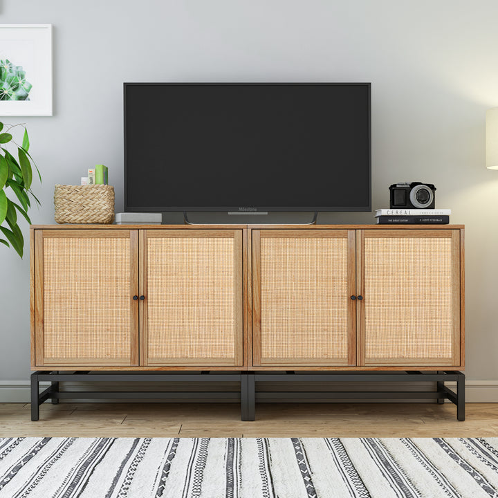 Natural rattan, 2 door cabinet, with 1 Adjustable Inner Shelves, rattan, Accent Storage Cabinet