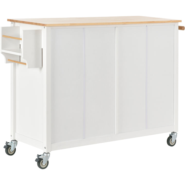 Kitchen Island Cart with Solid Wood Top and Locking Wheels,54.3 Inch Width,4 Door Cabinet and Two Drawers,Spice Rack, Towel Rack (White)