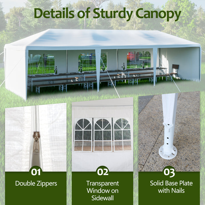 10x30' Wedding Party Canopy Tent Outdoor Gazebo with 5 Removable Sidewalls