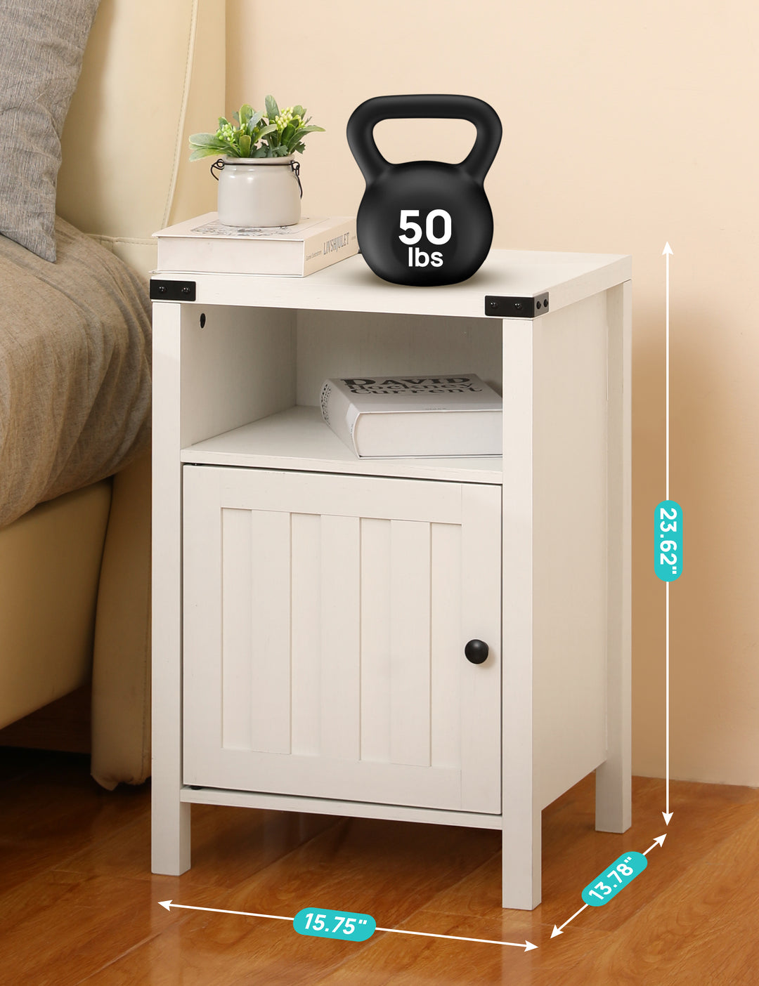 Nightstand with Charging Station, Side Table with RGB Light Strip, Modern End Table Beside Table with USB Ports and Outlets, Barn Door Cabinet, Open Shelf, Deep Storage for Bedroom, Living Room